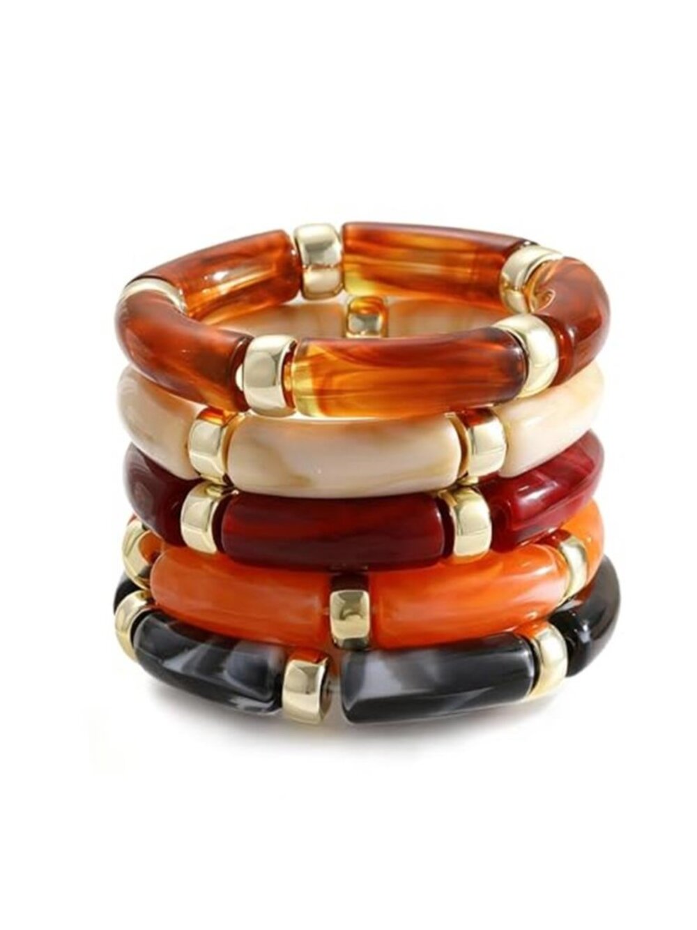 6pcs Chunky Acrylic Bangle Bracelets for Women, Resin Bamboo Brown Stretchy